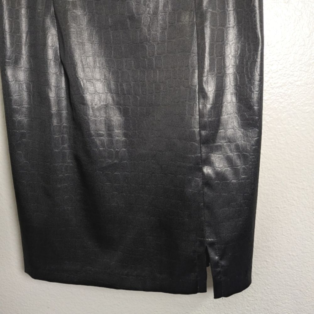 Vintage 90s La Belle black faux croc leather babydoll square neck slip dress 7 - Picture 7 of 7